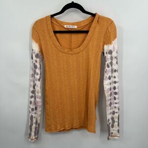 Free People Womens Big Sur Amber Scoop Neck Tie Dyed Long Sleeve Top Medium